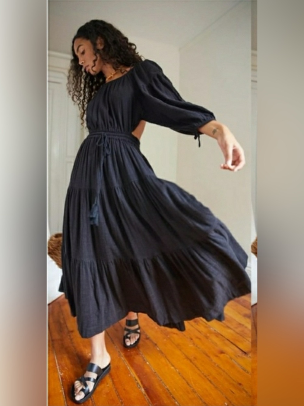 Free People Ibiza Sun Midi Dress Black Size L